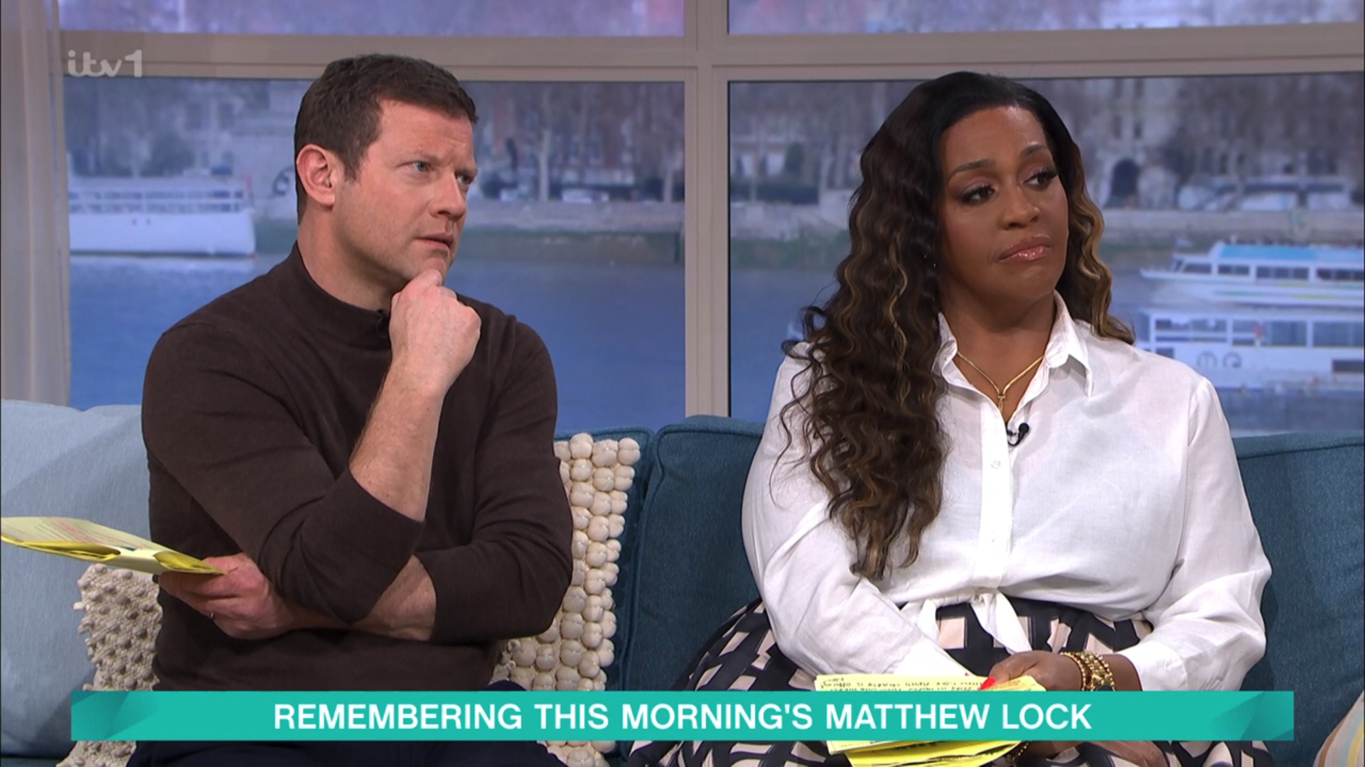 Dermot O'Leary and Alison Hammond looking upset on This Morning