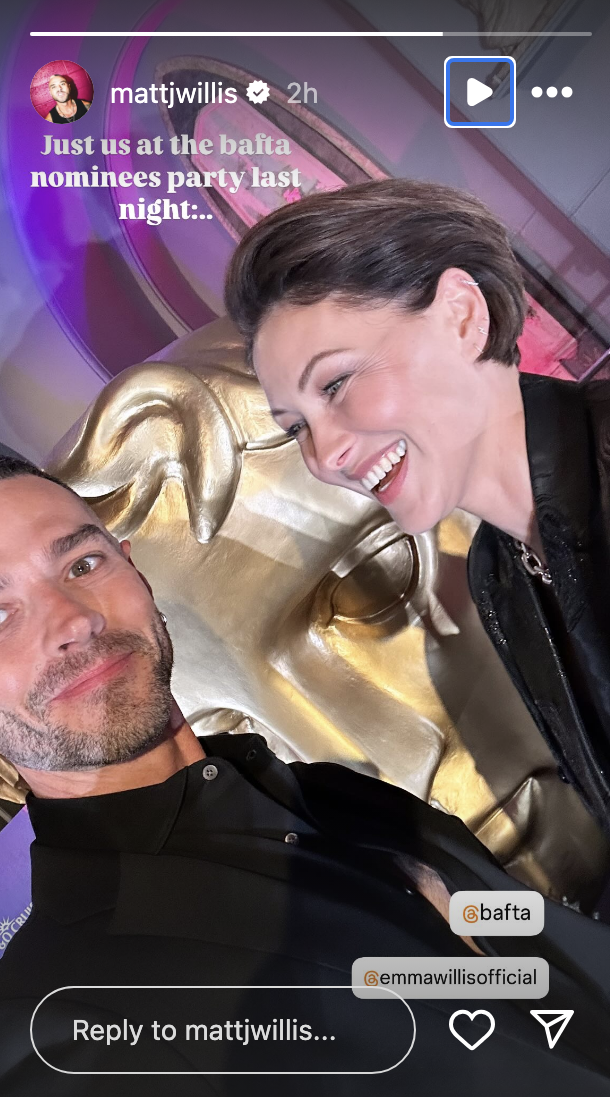 Matt and Emma Willis smiling at the BAFTAs