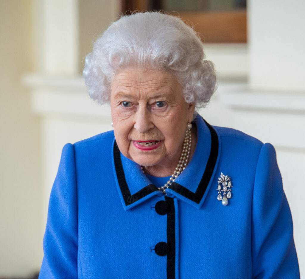 Queen Elizabeth II in blue outfit