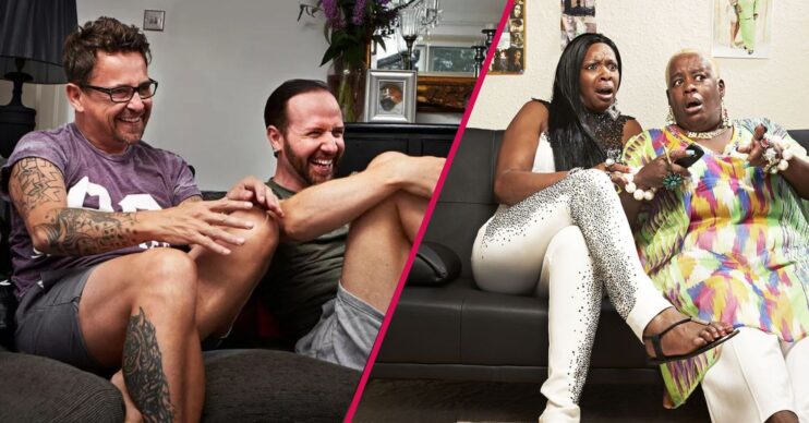 Stephen Webb and Chris Ashby-Steed smiling / Sandra Martin and Sandi Bogle from Gogglebox