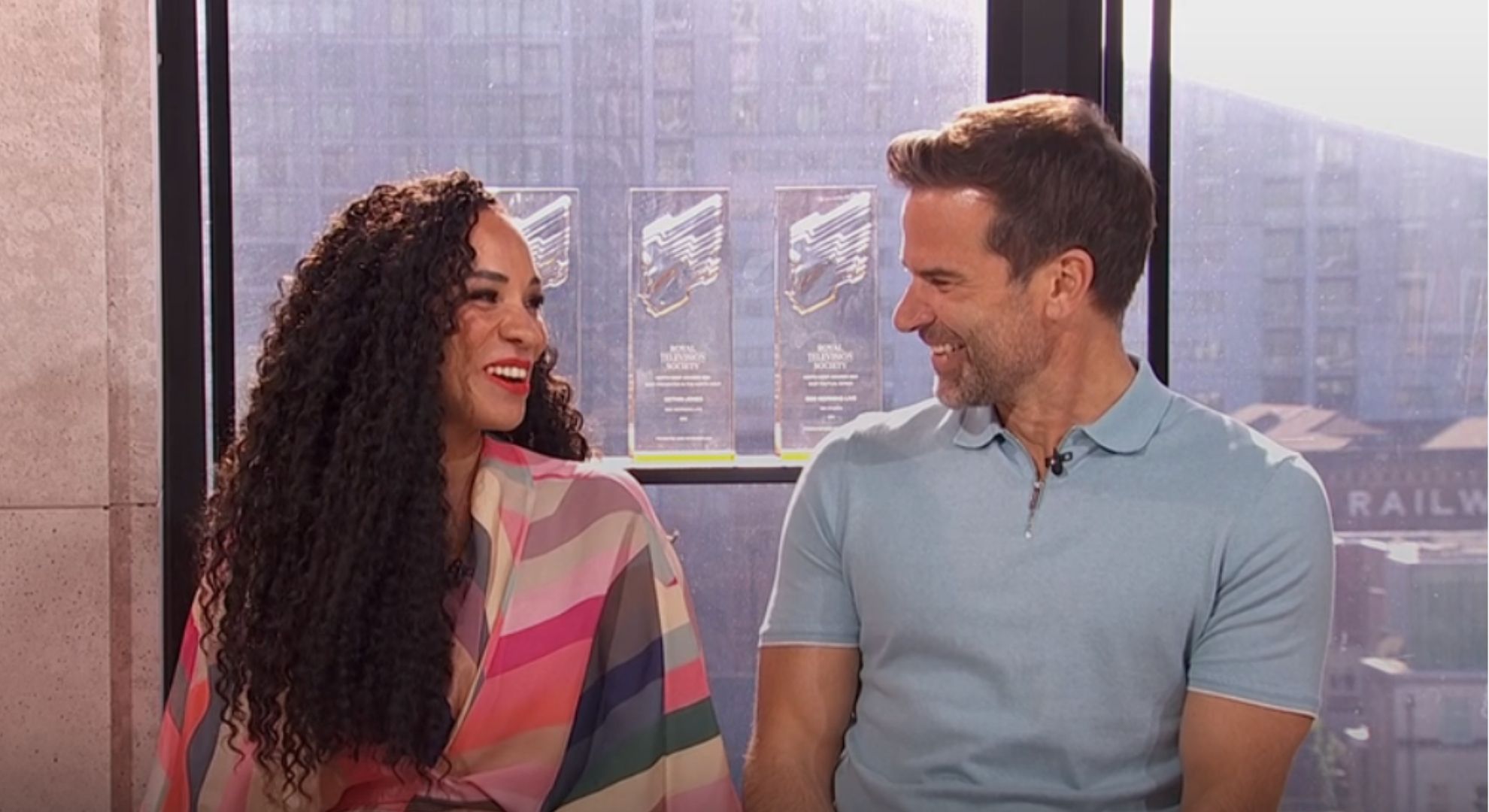 Michelle Ackerly and Gethin Jones smiling at each other