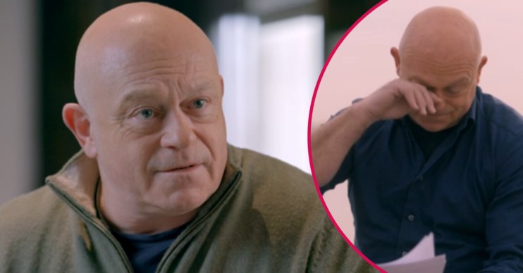 Ross Kemp crying with an expert on Who Do You Think You Are?