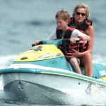 Princess Diana rides a jet ski with Harry