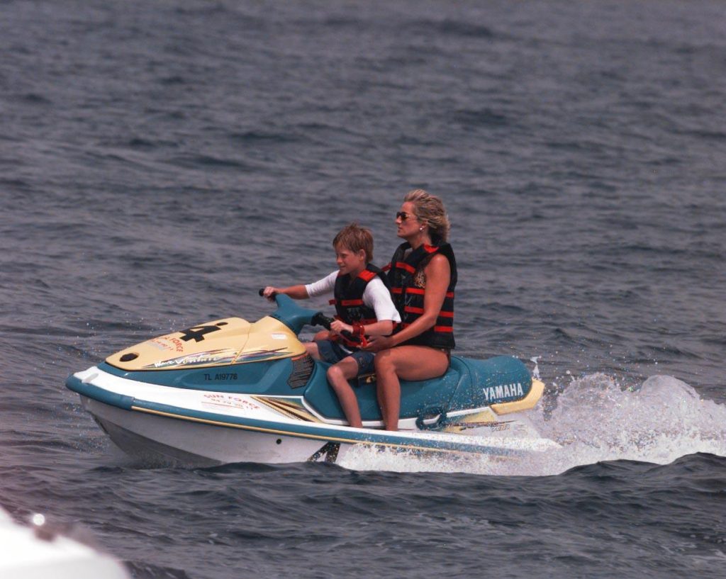 Princess Diana and her son Harry on jet ski in summer of 1997