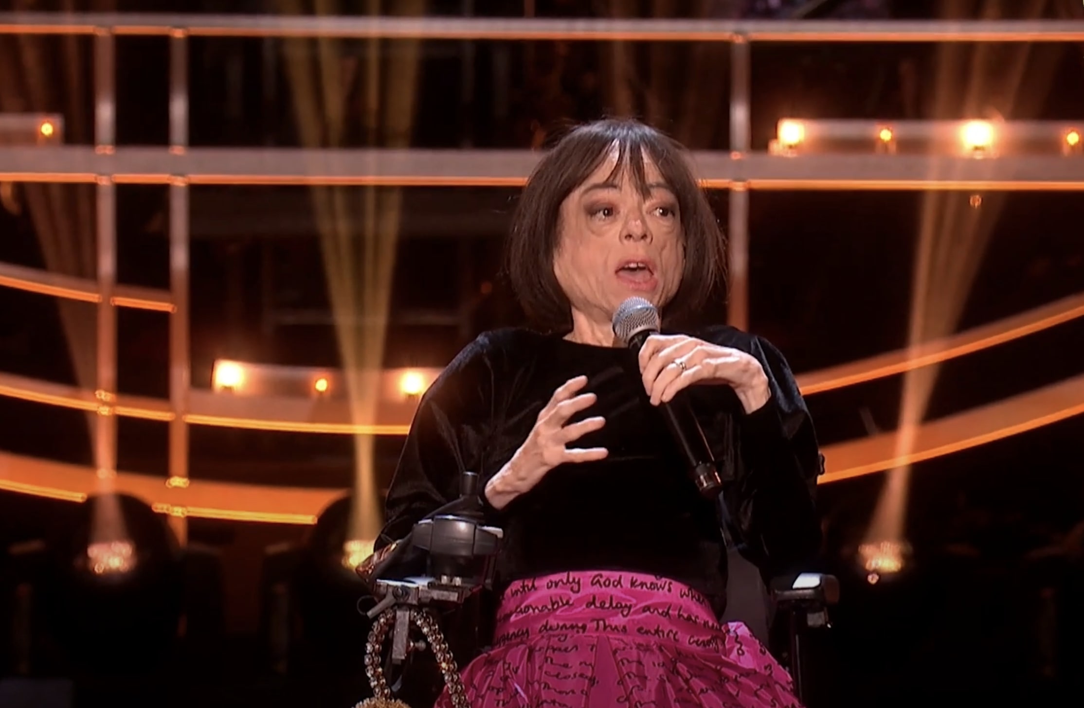 Liz Carr giving her speech after winning an Olivier Award