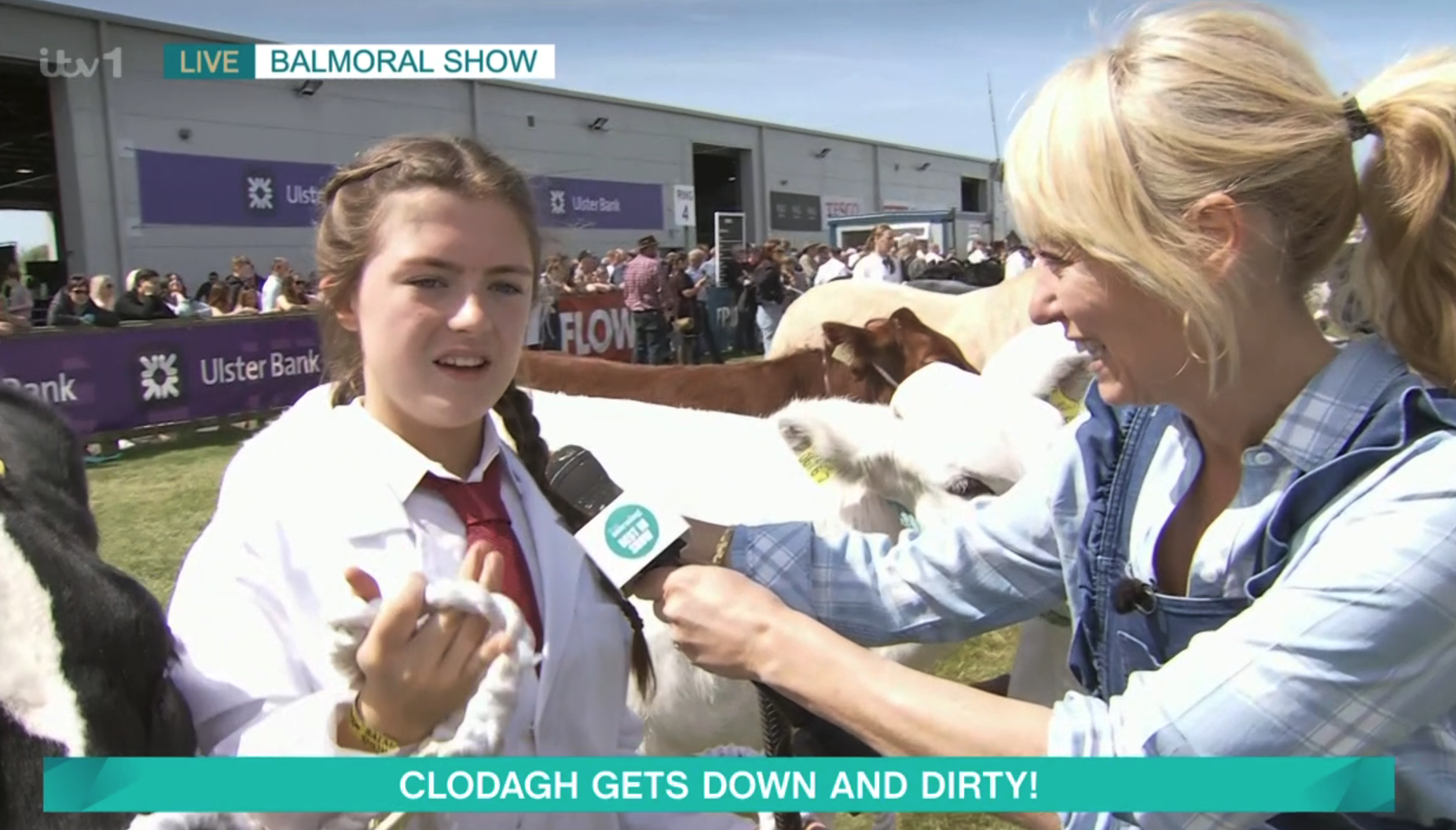 This Morning's Clodagh McKenna speaking to a child and a cow