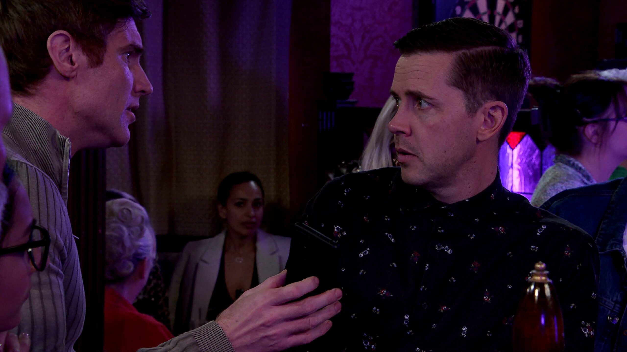 Coronation Street's Todd and Theo arguing in the pub