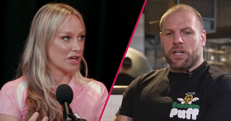 Chloe Madeley on a podcast / James Haskell speaking during a podcast