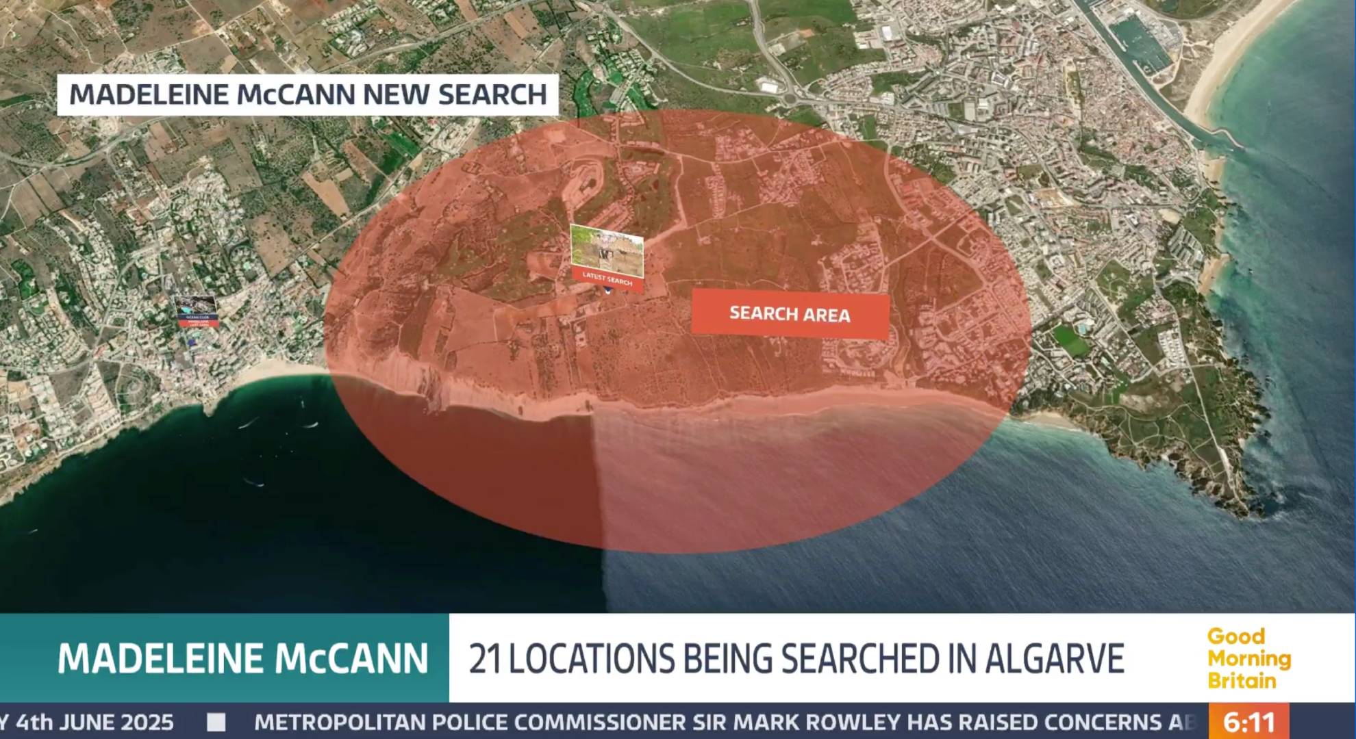Madeleine McCann search area on a map