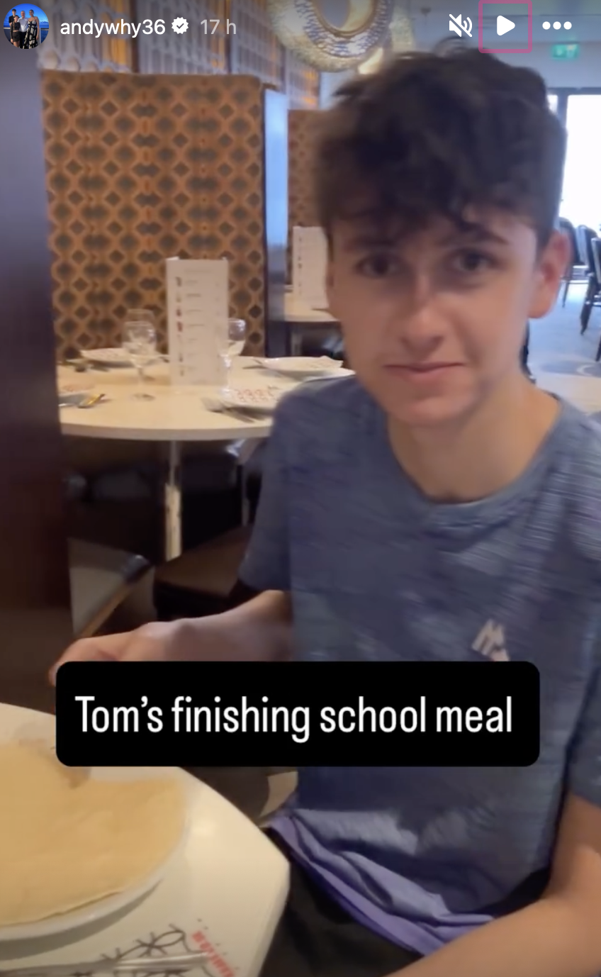 Andy Whyment's Instagram Stories of Tom having a meal