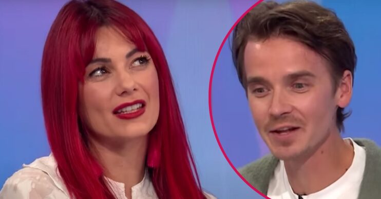 Dianne Buswell looks upwards, Joe Sugg looks downwards