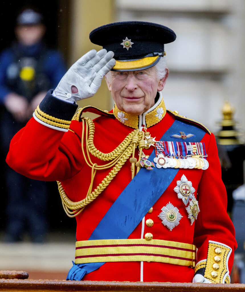 King Charles saluting at Trooping the Colour