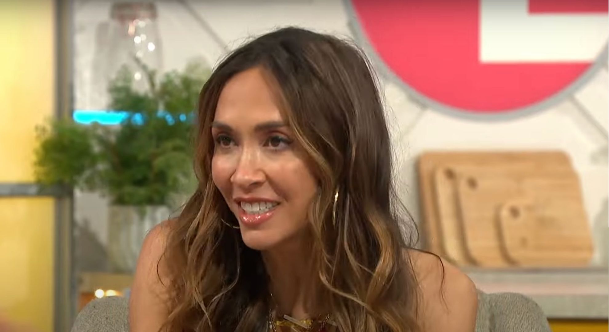 Myleene Klass smiling on Lorraine 