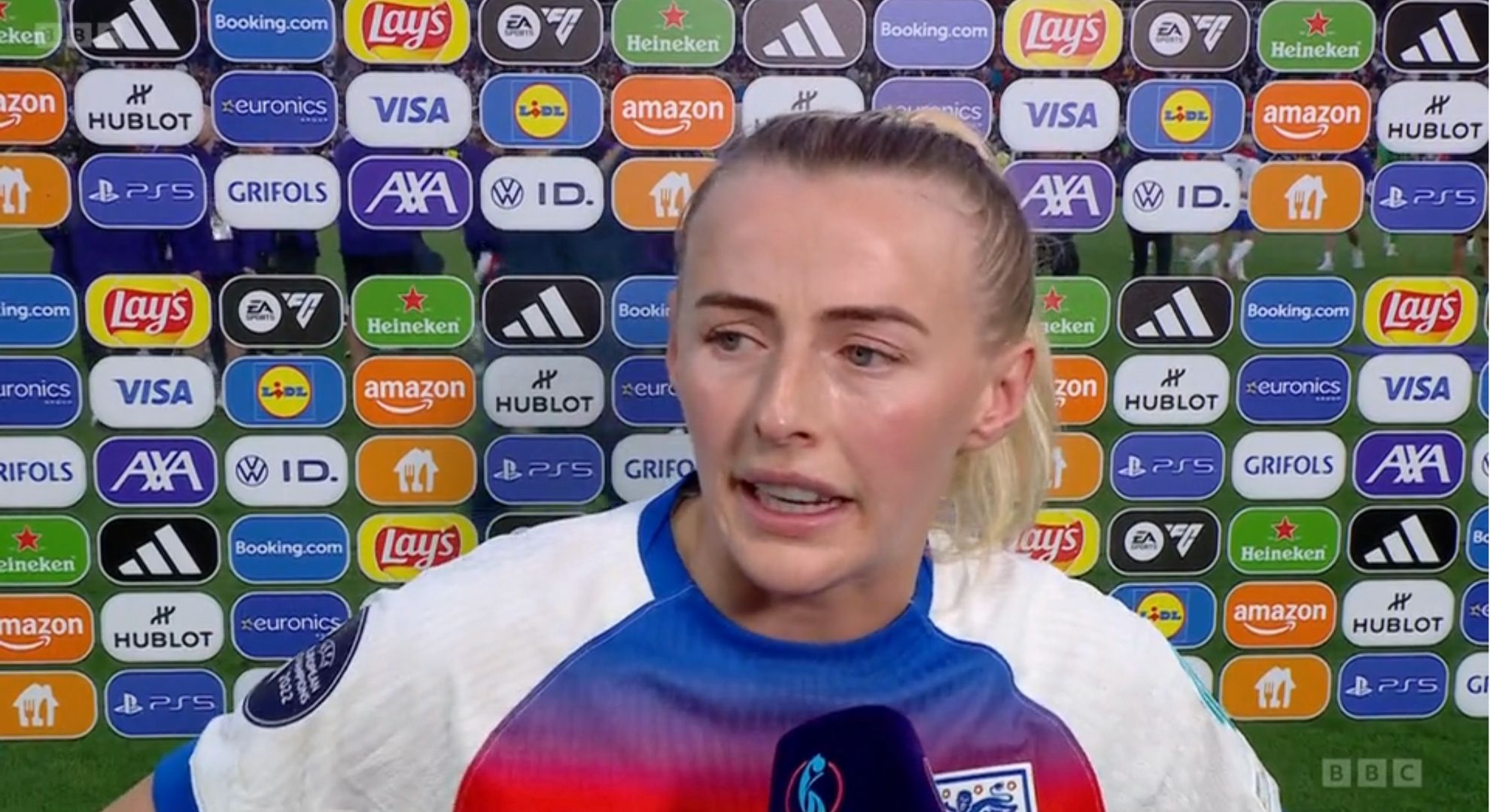 Chloe Kelly being interviewed after the game 