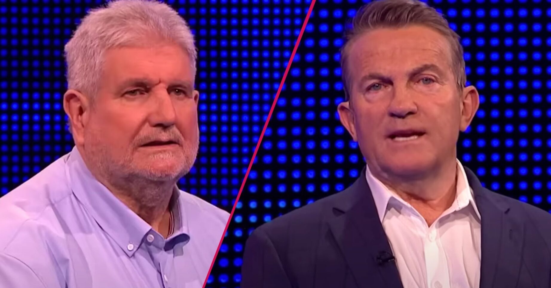 Tim McCarthy concentrates, Bradley Walsh speaks to camera