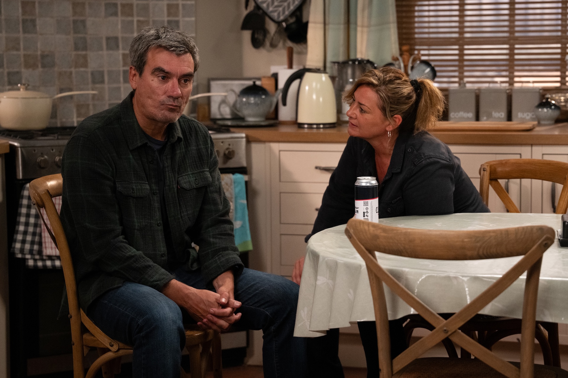 Cain has shut down as Moira tries to get through to him (Credit: ITV)