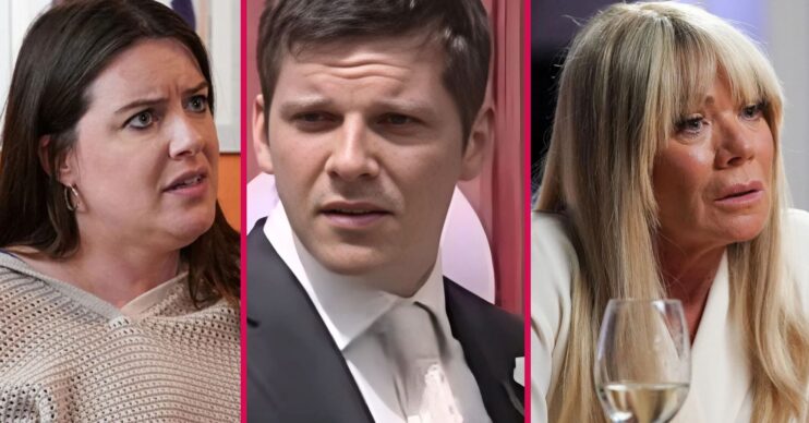 Zoe, Dennis and Sharon in EastEnders split pic (Credit: BBC/Comp ED!)