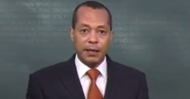 Jay Wynne presenting BBC weather