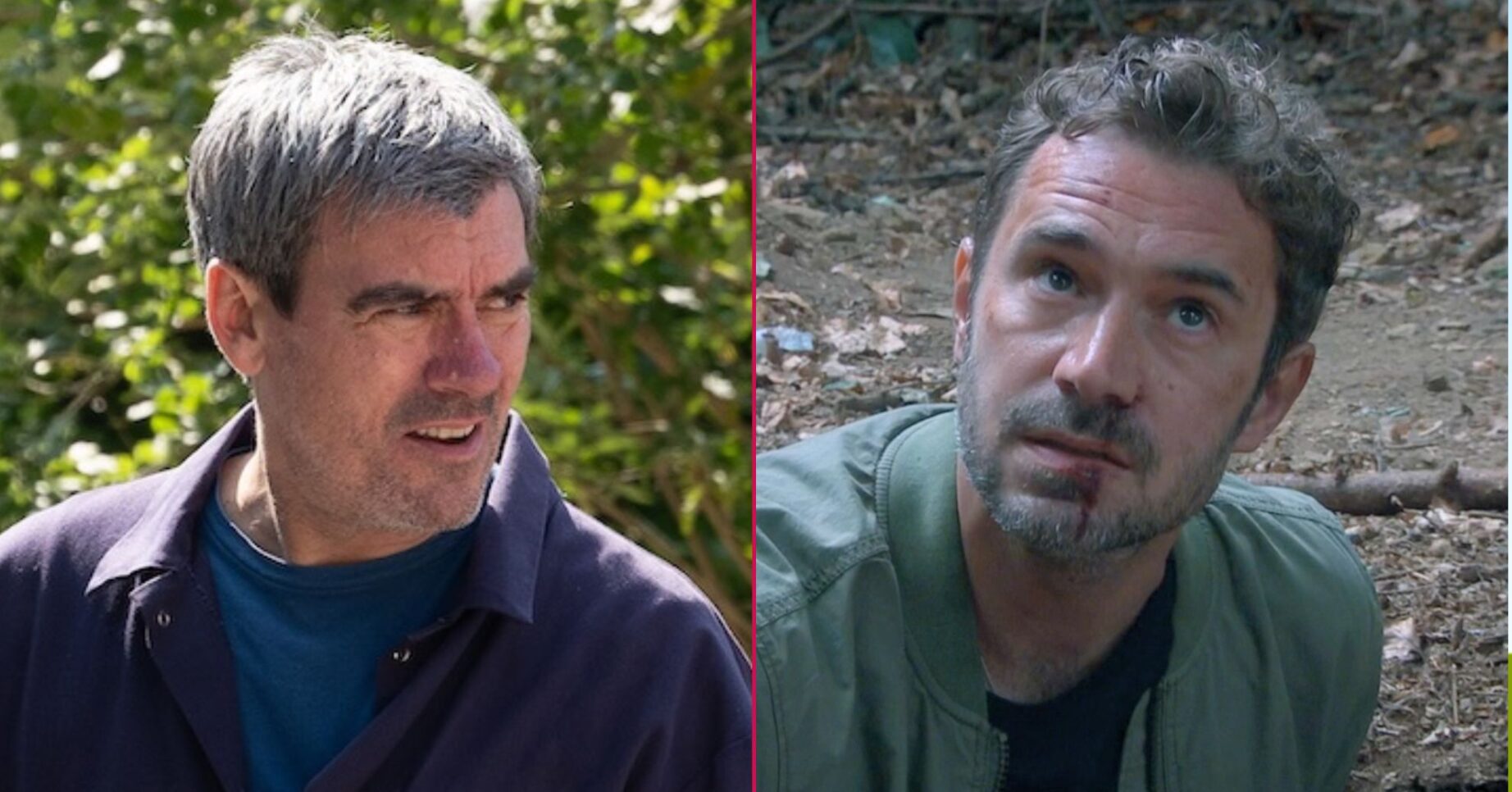 Cain and John in Emmerdale split shot (Credit: ITV/Comp ED!)