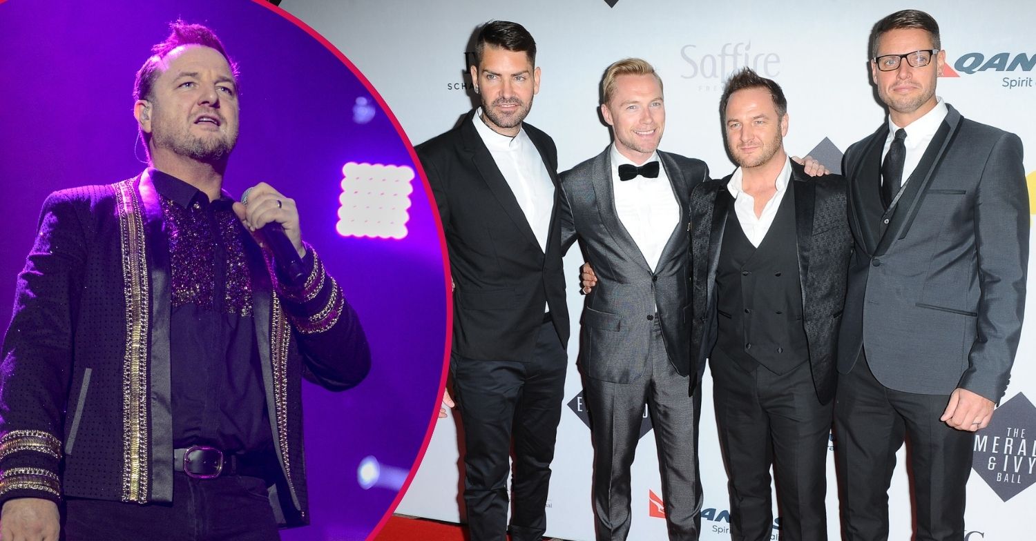 Mikey Graham on stage / Boyzone in a group photo
