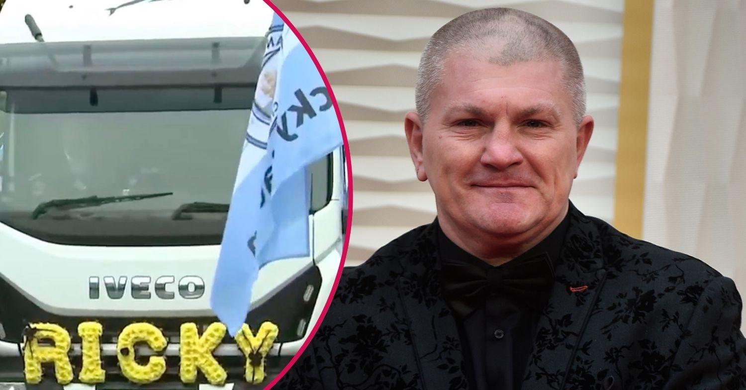 Ricky Hatton lorry at funeral / Ricky Hatton looking in front