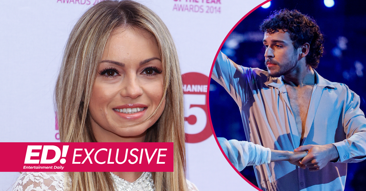 Ola Jordan smiling and George Clarke dancing inset