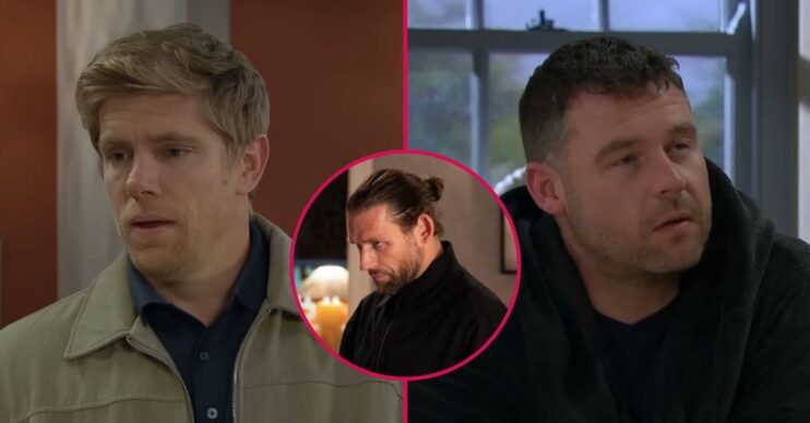 Robert and Aaron in Emmerdale with a Kev circle drop in (Credit: ITV/Comp ED!)