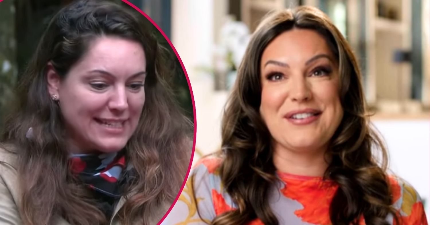 Composite image of Kelly Brook; on I'm A Celeb and in an interview beforehand (Credit: ITV/Composite: EI)