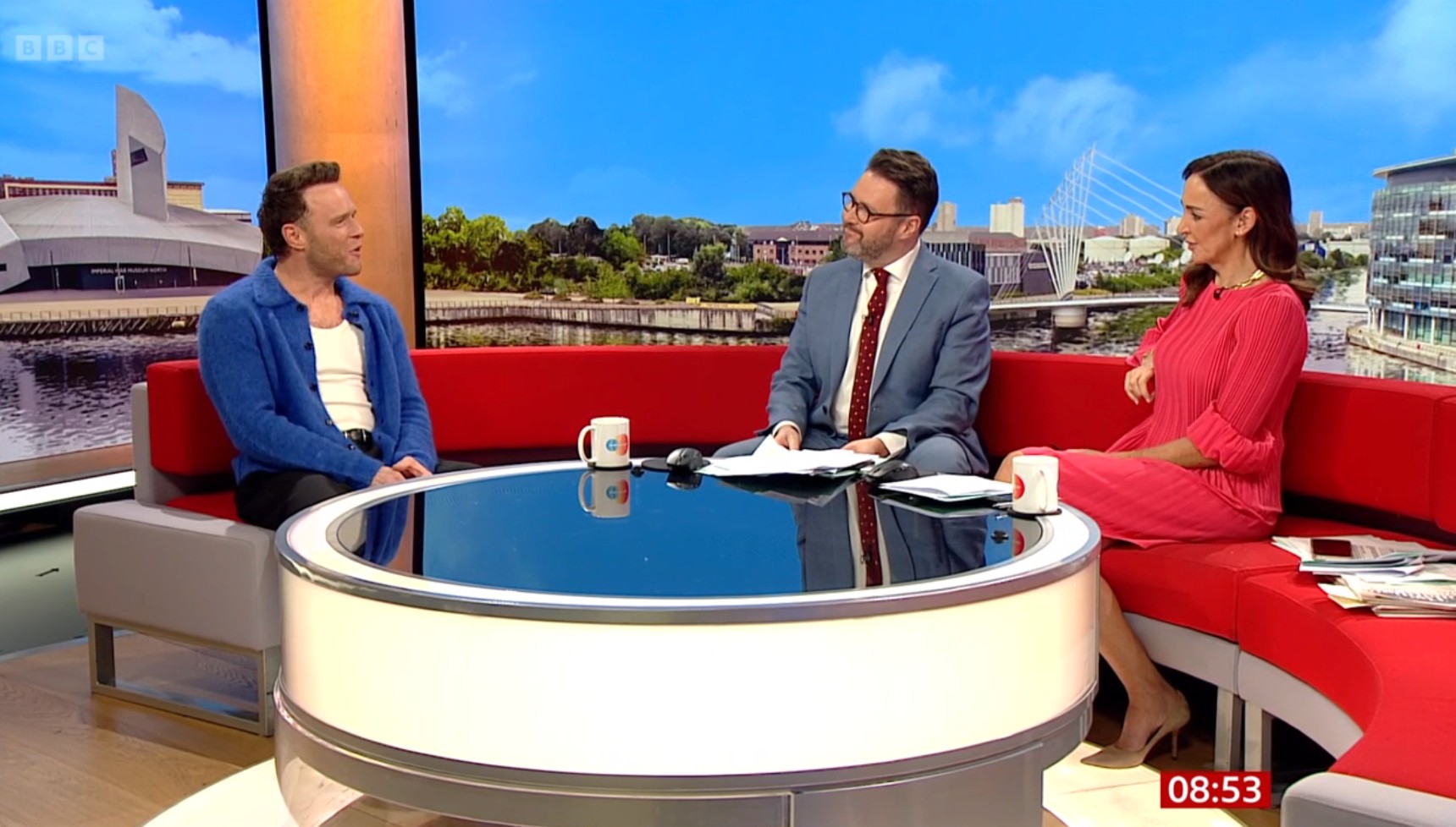 Olly Murs speaking to Jon Kay and Sally Nugent on BBC Breakfast 