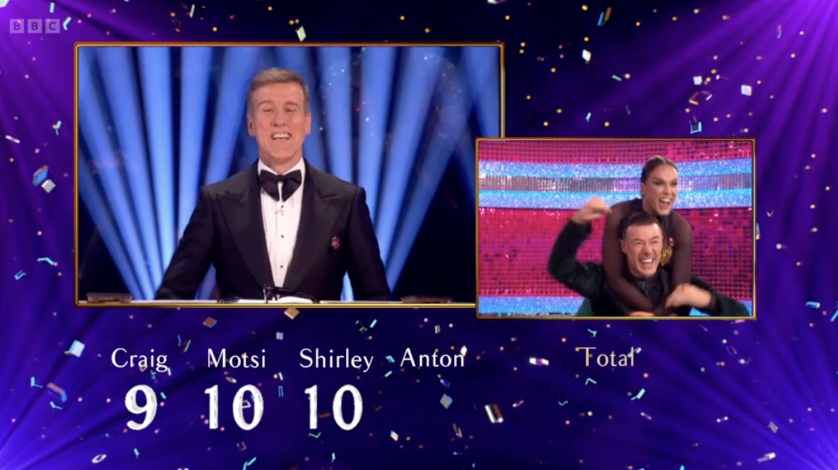 Vicky and Kai happy about their scores on Strictly