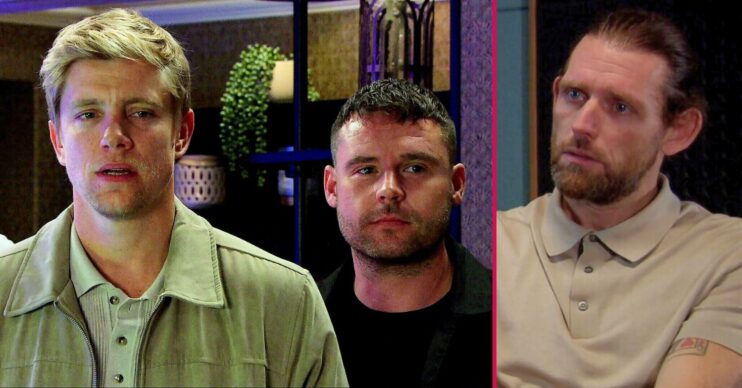 Robert, Aaron and Kev in Emmerdale all looking stressed (Credit: ITV/Comp ED!)