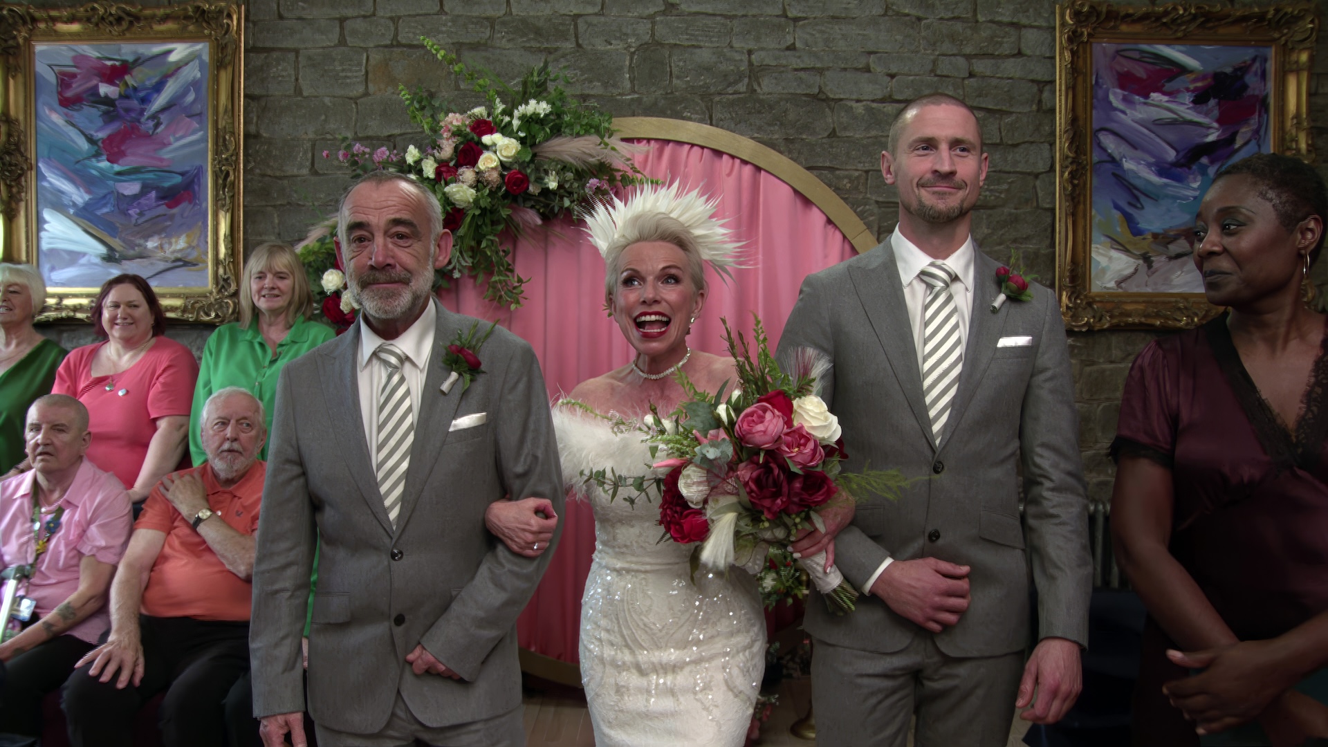 Debbie with Kevin and Carl on wedding day