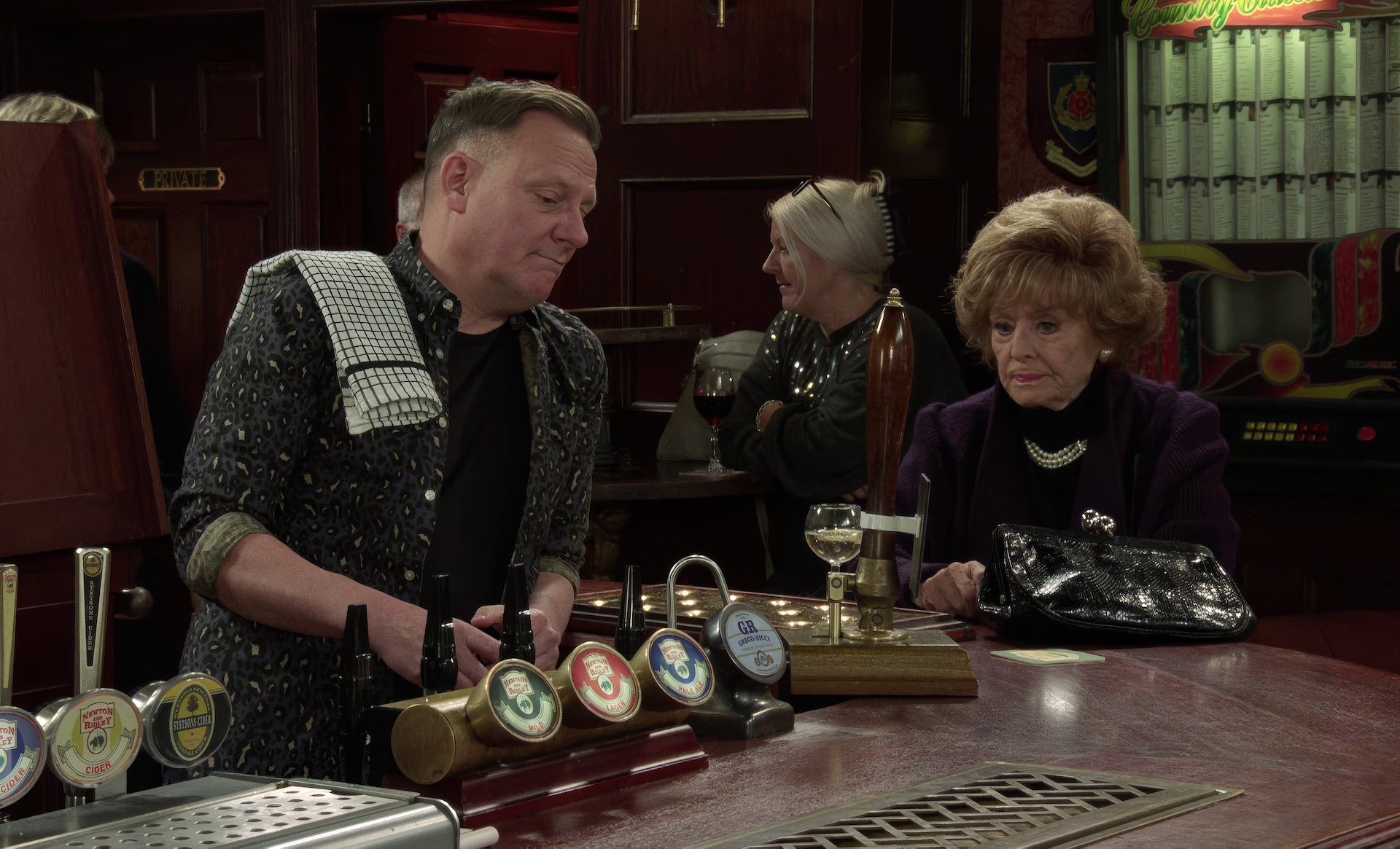 Coronation Street's Sean and Rita sad in the Rovers