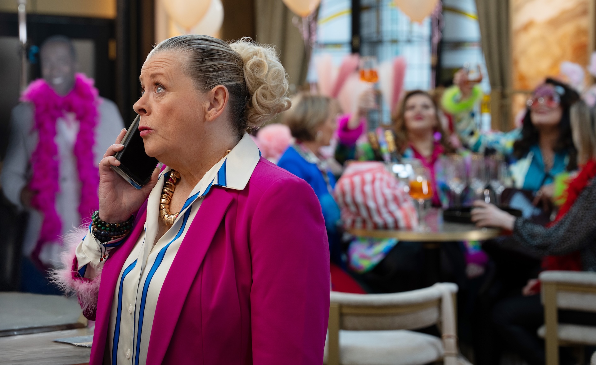 Bernie on phone in Coronation Street