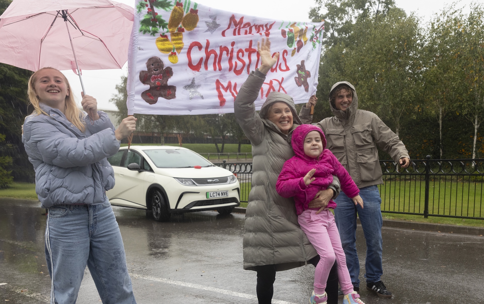 Sally, Joanie, Shanice and Brody outside prison