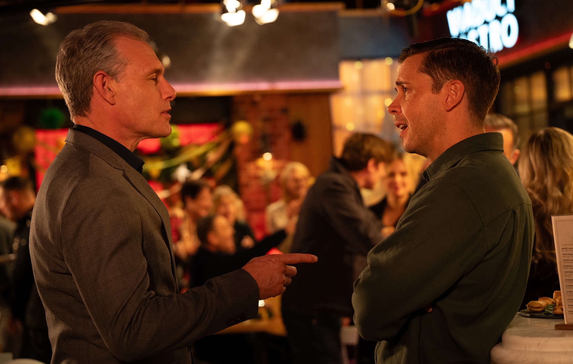 Nick pointing at Todd in Coronation Street