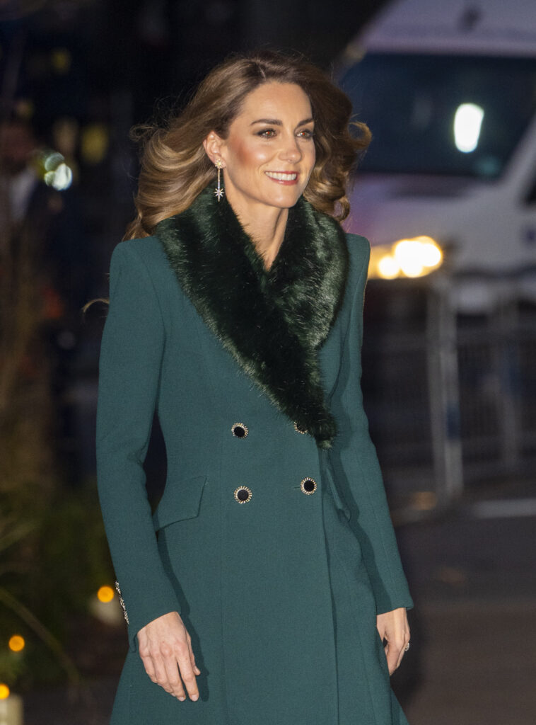 Princess Kate wearing a long green coat at her Together at Christmas Carol Service 2025