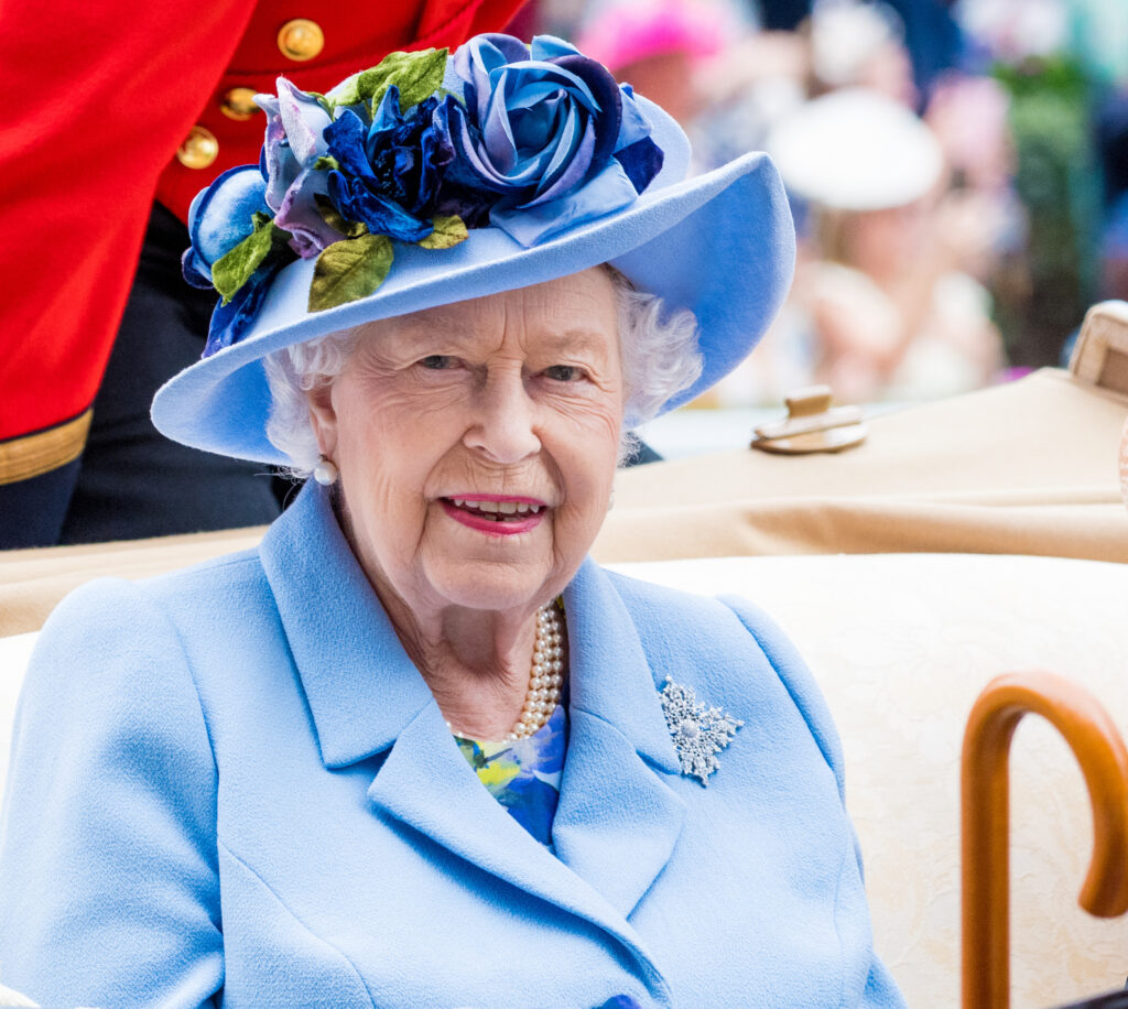 Queen Elizabeth II in blue outfit
