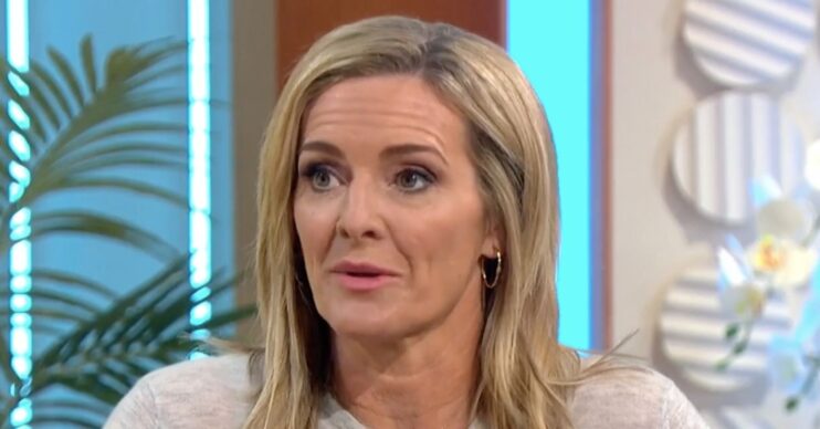 Gabby Logan looking serious