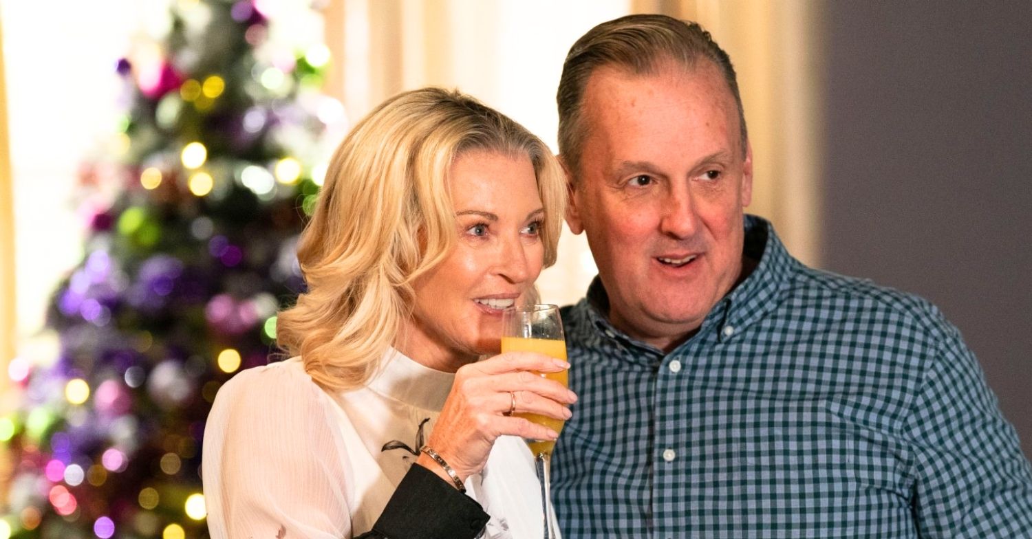 Kathy and Harvey side by side on Christmas Day in EastEnders (Credit: BBC/Composite: ED!)