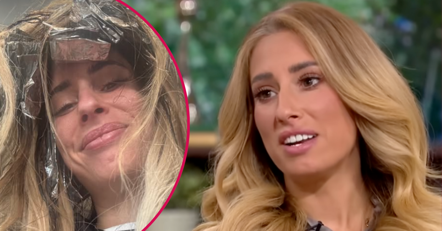 Stacey Solomon with foils in her hair and smiling on This Morning