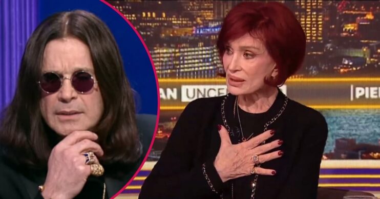 Ozzy Osbourne in an interview / Sharon looking sad