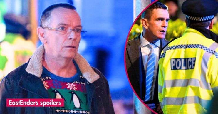 Ian Beale looks worried on EastEnders; inset, Jack talks to the police (Credit: BBC/Composite: ED!)