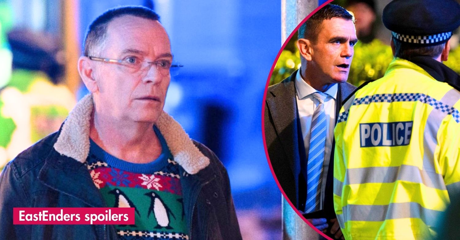 Ian Beale looks worried on EastEnders; inset, Jack talks to the police (Credit: BBC/Composite: ED!)