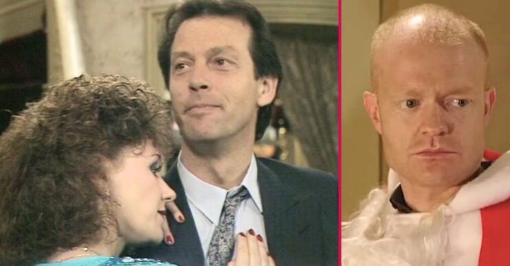 Composite image of Den and Angie on EastEnders; inset, Max Branning (Credit: BBC/Composite: ED!)