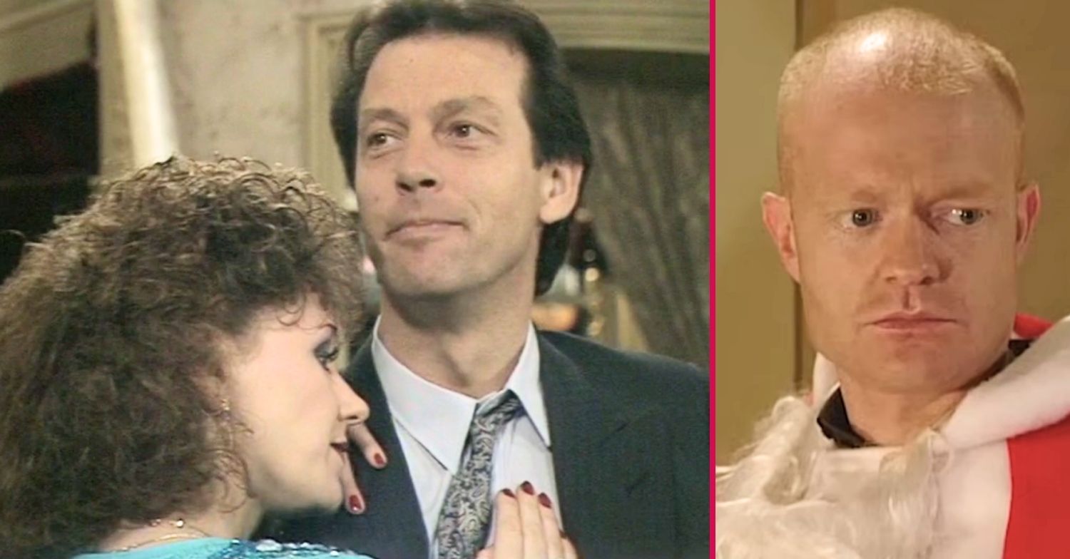 Composite image of Den and Angie on EastEnders; inset, Max Branning (Credit: BBC/Composite: ED!)