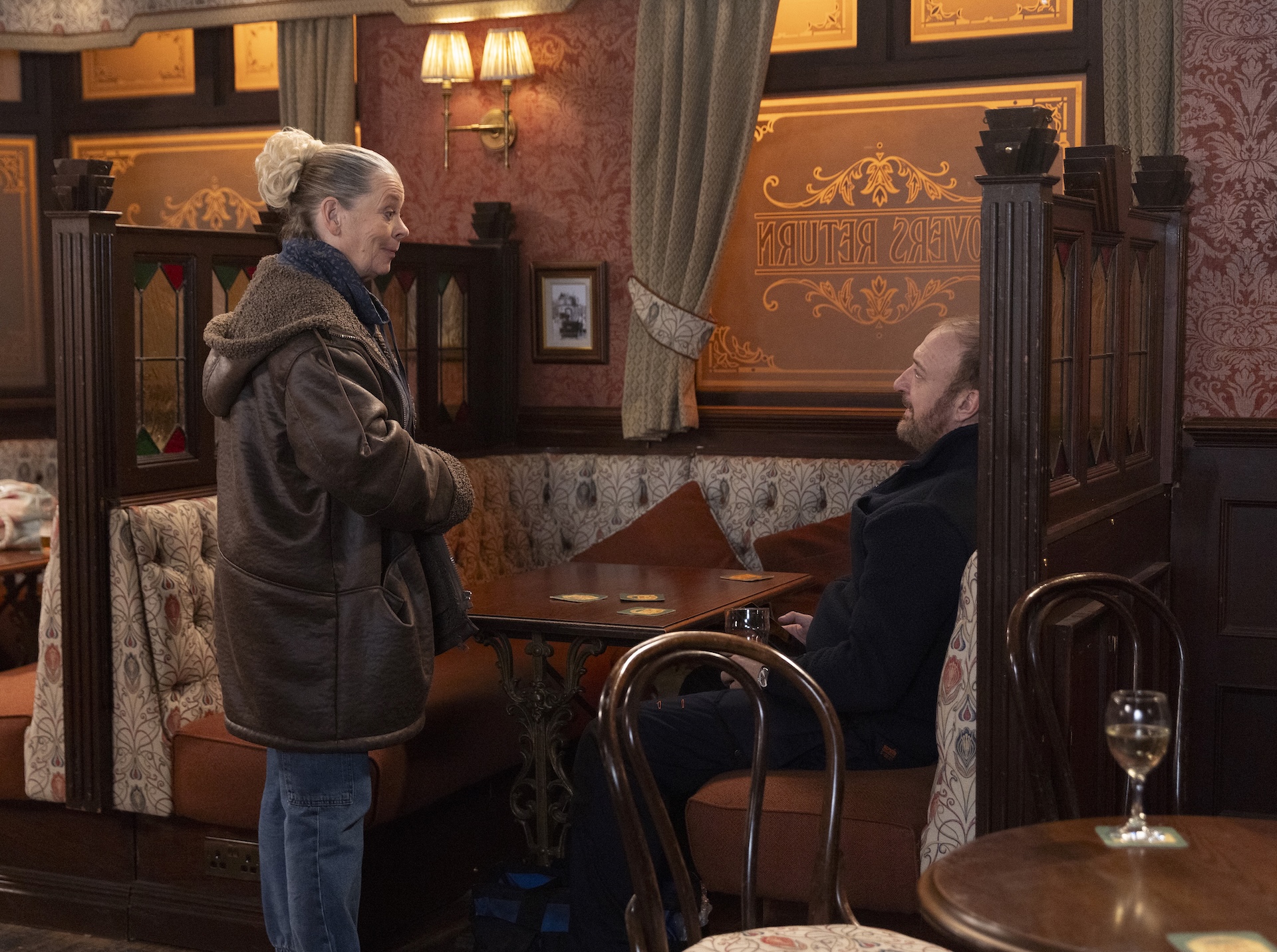 Bernie talking to Mal in the Rovers in Coronation Street