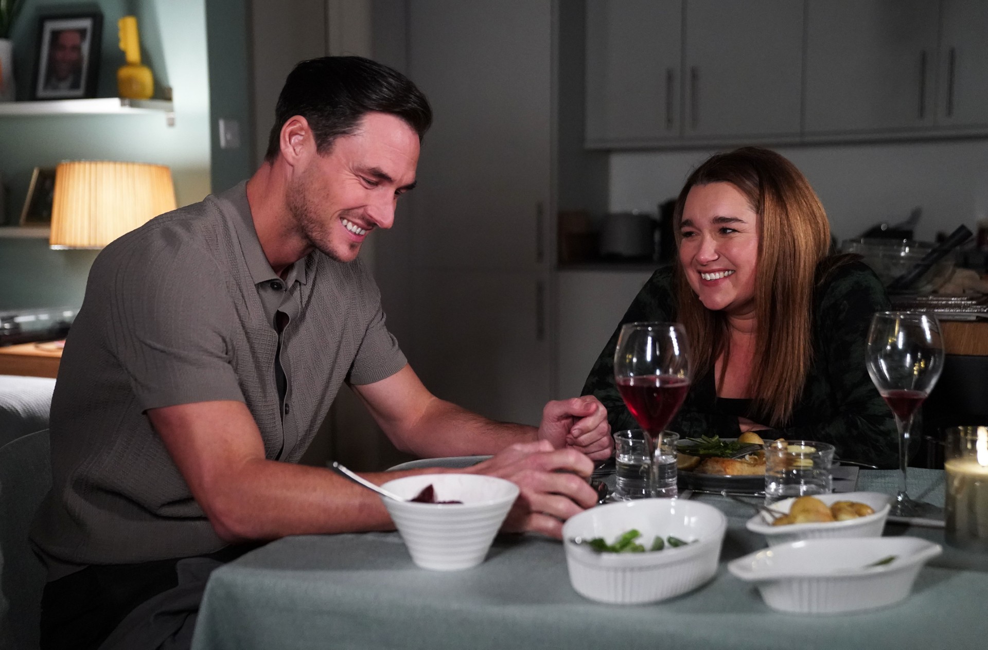 Zack and Vicky having dinner together 