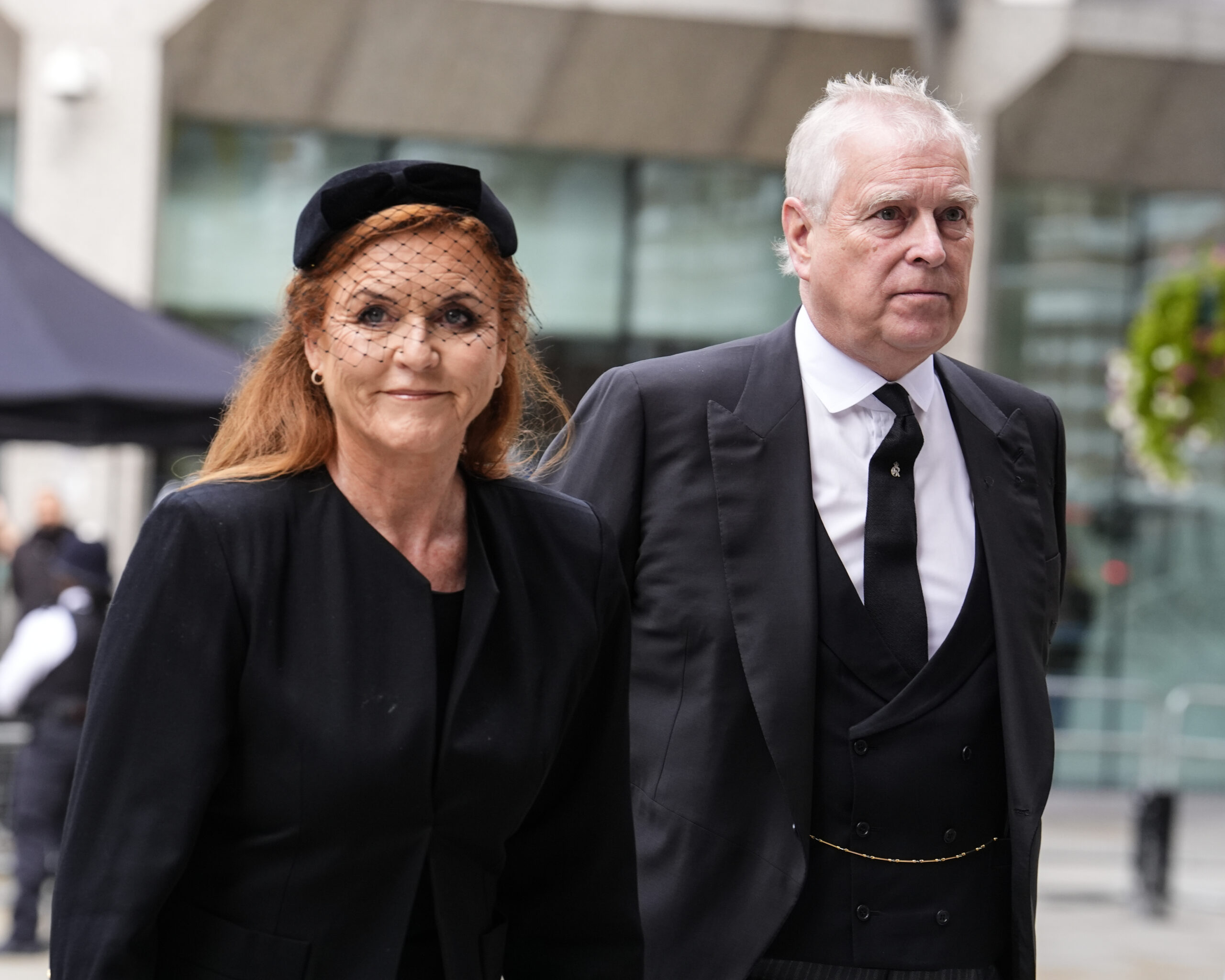 Sarah Ferguson and Andrew Mountbatten-Windsor at the Duchess of Kent's funeral