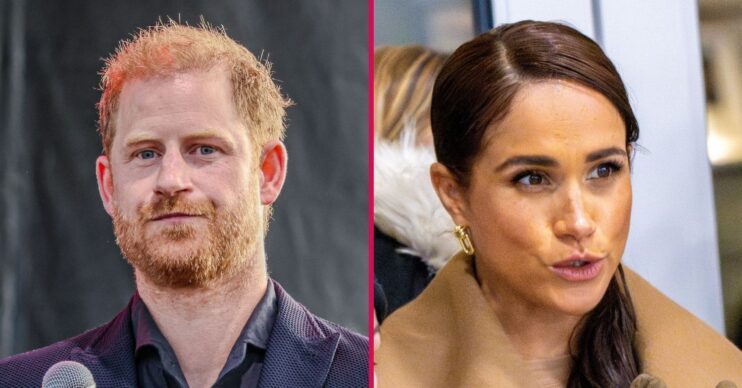 ED composite of Prince Harry and Meghan Markle with serious expressions